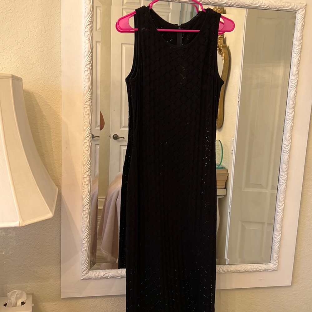 St John Size 8 black see through knit long dress